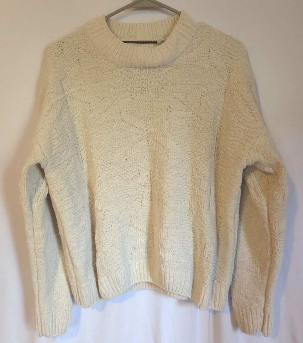 Weatherproof Vintage Women’s Cream Chenille Metallic Sweater XL Cozy Textured